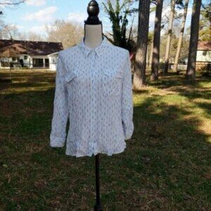 Two By Vince Camuto Button Down White Blue Long Sleeve Viscose Shirt L